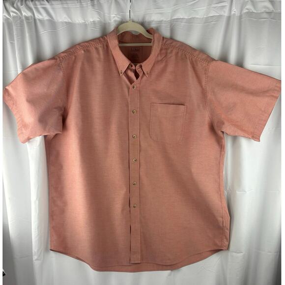L.L. Bean Men’s single pocket button up big and tall peach shirt XXL 100% Cotton - Picture 1 of 12